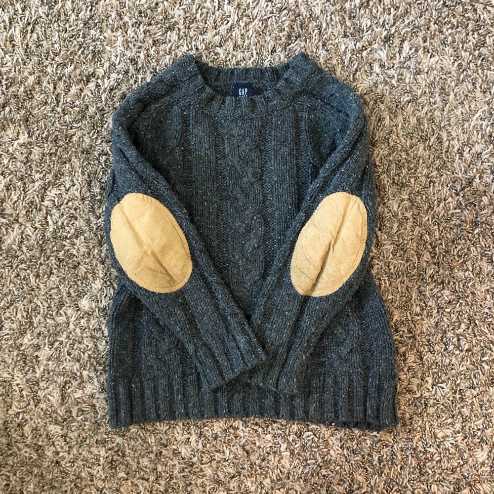 Gap Kids Boys S Gray Wool Sweater w/ Elbow Patches